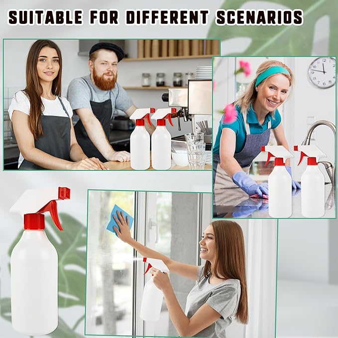 8 Pack Plastic Spray Bottles 16 oz Empty Refillable Spray Bottle for Cleaning Solutions Leak Proof Water Bottle Sprayer with Adjustable Nozzle Mist & Stream Heavy Duty Reusable for Plants Oils Hair
