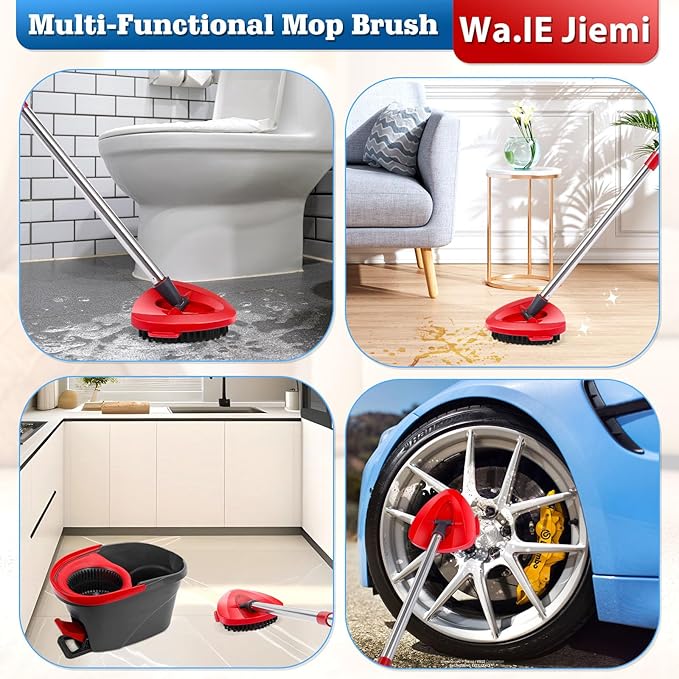 1 Pcs Spin Mop Replacements Scrub Brush and 1 Mop Base with 2 Pcs Scouring Pad Compatible with Cedar EasyWring 1 Tank System,Including 2Pcs Scouring Pad + 6Pcs Scrub Sponge Heavy Duty