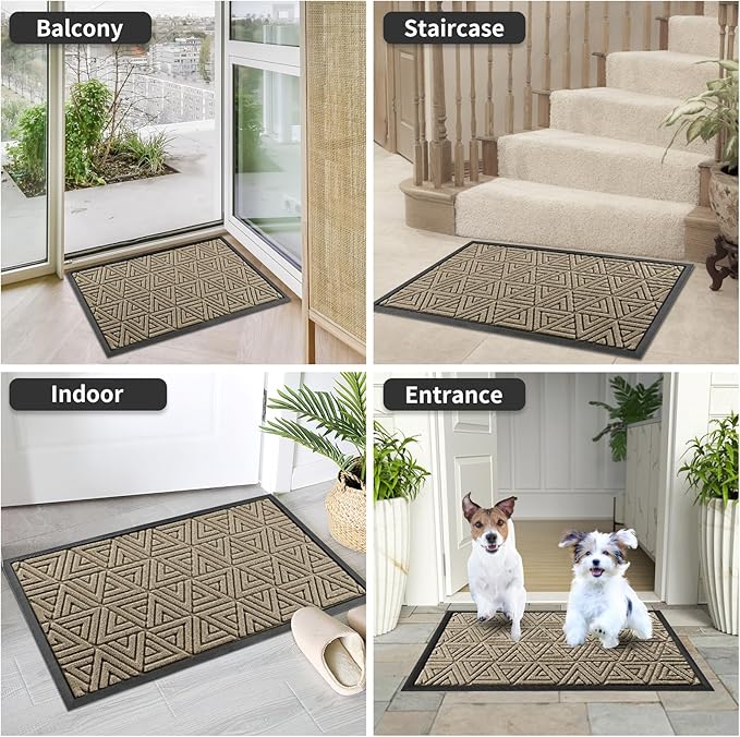 Yimobra Outdoor Mats for Front Door 29.5x17, All-Weather Waterproof Non-Slip Outdoor Door Mat Outside Eentrance, Garage/Patio Entryway Indoor Doormat, Easy Clean, Beige