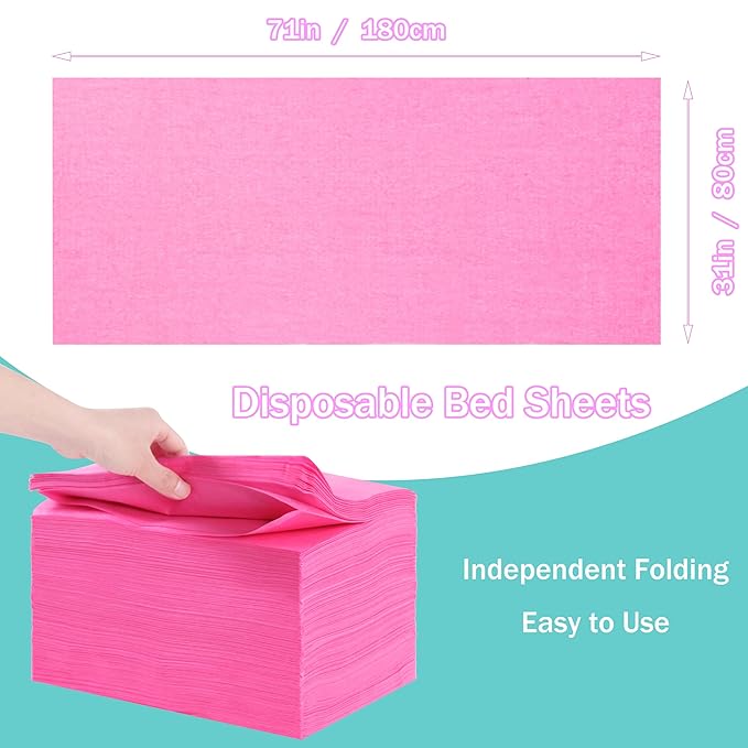 Disposable Bed Sheets for Massage Table 100 Pcs 31" x 71" Waterproof Massage Table Sheets Soft Non Woven Fabric SPA Massage Table Bed Cover Breathable for Beauty Tattoos Waxing Travel (Pink)