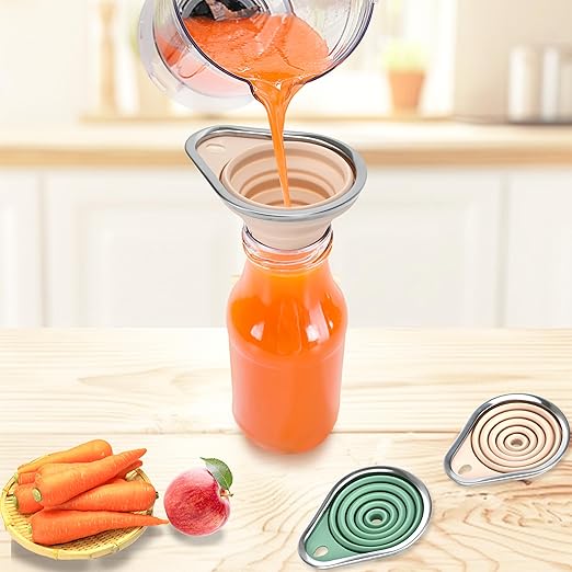 New Upgraded Small Silicone Collapsible Funnel Set with Stainless Steel Rim, 2 Pack Kitchen Gadgets Accessories for Filling Bottles,Dry & Liquid Ingredients