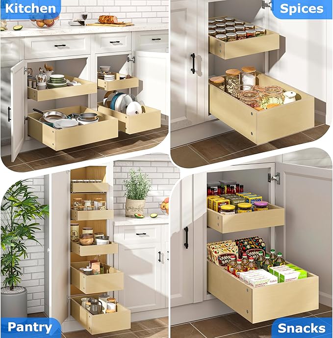 WelFurGeer Heavy-Duty Plywood Pull-Out Cabinet Drawers, 23" W x 22" D Pull Out Drawer for Cabinet, Smooth Slide-Out Shelves for Kitchen Cabinets, Durable Pullout Drawers for Home Kitchen Organization