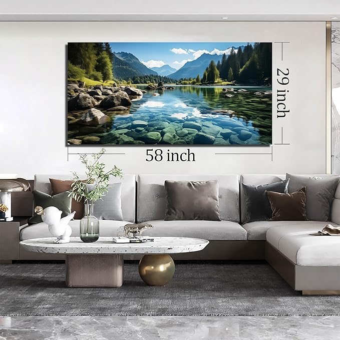 GUGIKA Landscape Wall Art for Living Room, Mountain and Lake Wall-Decor for Bedroom, Natural Scenery Canvas Prints Pictures for Hallway Office, Size 59 x 29 Inches