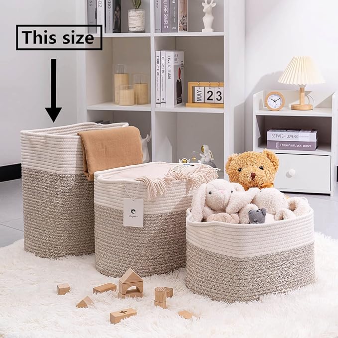 Medium and Large Woven Basket//With Handle, Used for Toys and Fabric Storage Basket used for Storing xl Storage Box, Decorative Storage Box Room (14L*15.7H WWhite Brown, 14L*10W*15.7H)