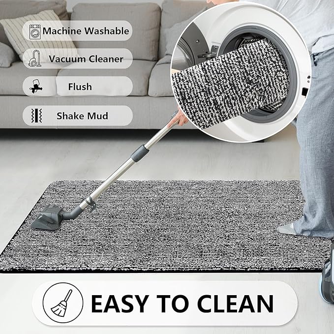 REFETONE Indoor Doormat, Front Door Mat 24"x36" Absorbent Rubber Backing Non Slip Back Door Mats, Washable Low-Profile Inside Floor Mat Door Rugs for Entryway, Resist Dirt Mud Mat for Dogs, Black