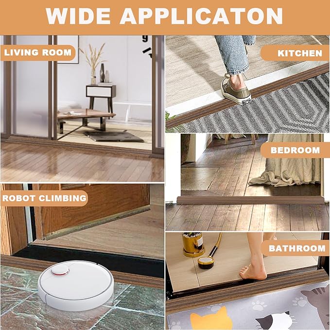Vinyl Door Threshold Flooring Transition Strip Self Adhesive Carpet Edging Strip for Laminate Doorway Edge Threshold from 3/5" to 4/5" (Smoked Brown Wood Grain, 10 Ft)