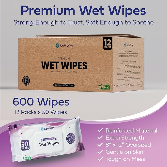 SAFEWAY Adult Wipes Disposable — Multi-Purpose Wipes, Alcohol-Free, Preferred by Caregivers for Seniors & Incontinence Solution, Aloe-Infused, Gentle for Delicate Skin — Extra Large, 1 Pack 50 pcs.