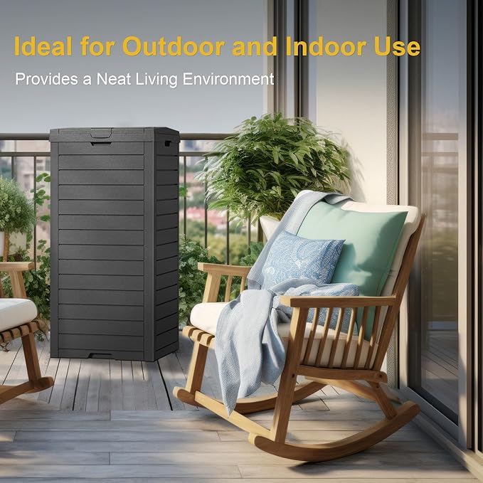 Outdoor Trash Can Waterproof Resin Garbage Bin, 31 Gallon with Tiered Lid and Drip Tray, for Patio, Backyard, Deck(Grey), Gray