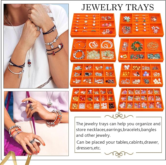 Jewelry Organizer Tray Stackable Velvet Jewelry Trays Drawer Inserts Earring Ring Necklace Organizer Display Case