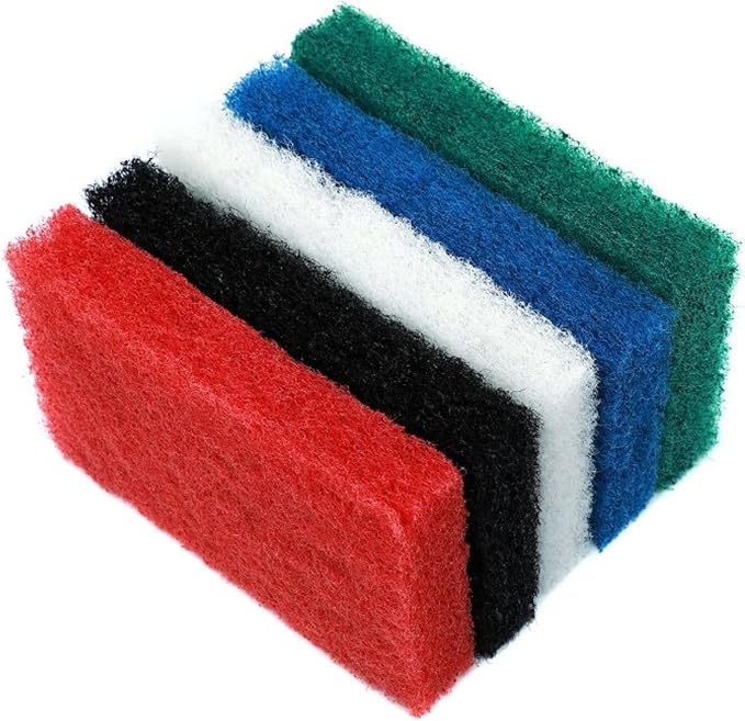 6pcs Scrubbing Pad Kit Interchangeable Reusable Handle | 5 Different Scrubbing & Scouring Pads: Red, White, Blue, Green, Black | for Bathroom, Kitchen, Grill, Teak, Boat Hull Bottom Cleaning