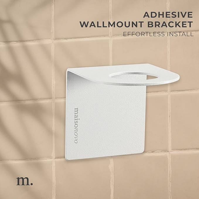 MaisoNovo Shampoo and Conditioner Dispenser - Shower Soap Dispenser Wall Mounted - 16.9 fl oz Set of 3 White Plastic Bottles Bamboo Pump - 3 Chamber No Drill