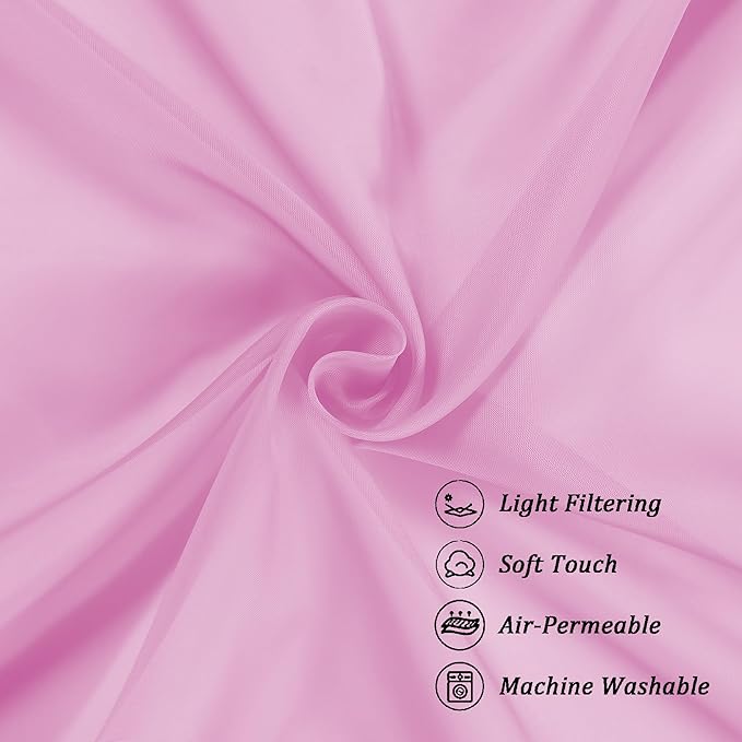 Chyhomenyc Pink Sheer Curtains 96 inches Long 2 Panels, Light Filtering Soft Airy Solid Elegant Voile Window Treatment Drapes for Bedroom Living Room Wedding Party Decor, 42 Wx96 L, 8FT L