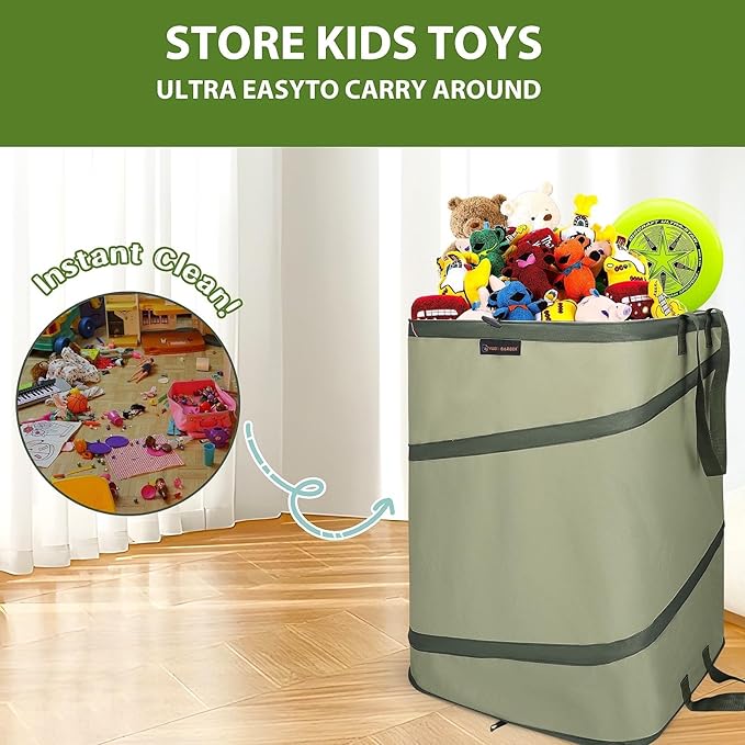 YUDI & GARDEN 46 Gallon Square Collapsible Yard Waste Containers|Collapsible Trash Can|Camping Trash Can, for Collecting Weeds or Yard and Party Waste, Green
