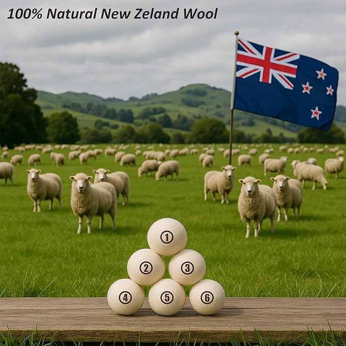 Sheep Wool Dryer Balls 6 Pack XXL(3.1") Premium Natural Fabric Softener, Reusable Laundry Dryer Balls for Reducing Drying Time, Static and Wrinkles, Eco-Friendly – 100% New Zealand Wool