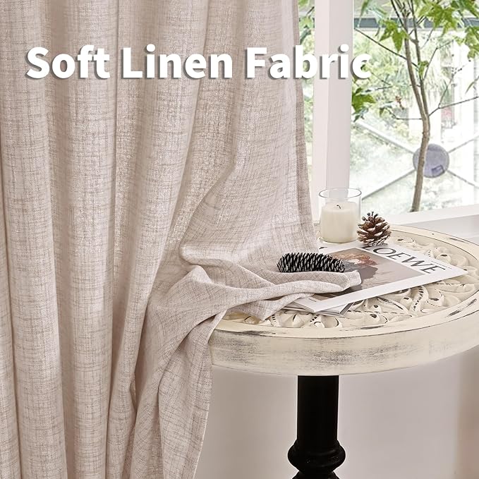 YoungsTex Pinch Pleated Linen Curtains 102 Inch Length 2 Panels Light Filtering Textured Window Drapes for Living Room Bedroom Sliding Door Back Tab, 40 X 102 Inch