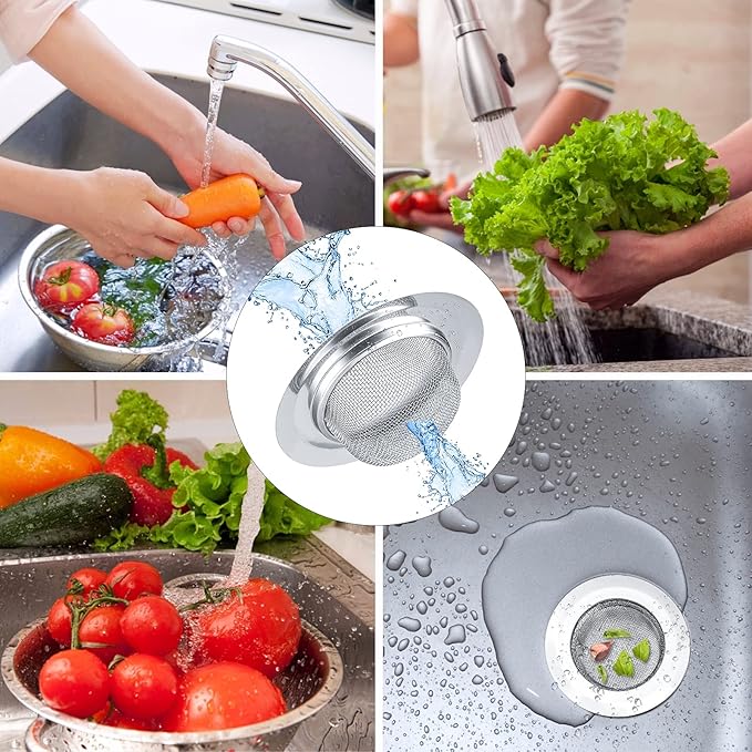 2Pcs Kitchen Sink Strainer, Stainless Steel Mesh Sink Drain Cover, Large Wide Rim 4.5" Diameter Sink Drain Strainer Basket Catcher
