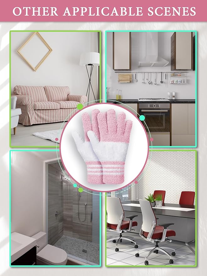 Patelai 3 Pairs Microfiber Plant Dusting Gloves Leaf Cleaning Gloves for Indoor Plants, Blinds, Furniture, House(Medium,Green Yellow, Water Blue, Pink, White)