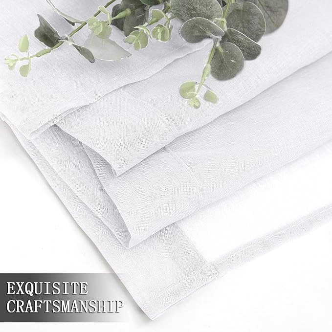 Tollpiz Sheer Curtains Linen Textured Bedroom Curtain Sheers Light Filtering Rod Pocket Voile Curtains for Living Room, 54 x 84 inches Long, White, Set of 2 Panels