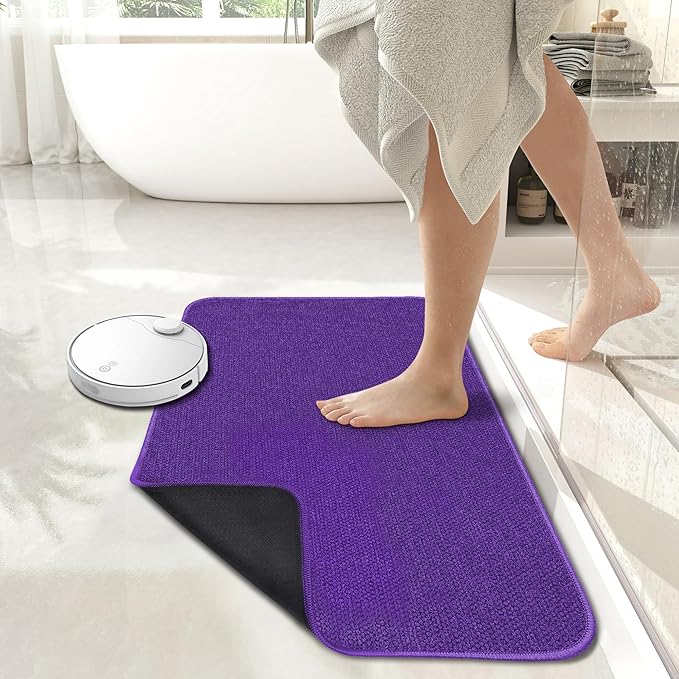Bath Mat,Ultra Thin Bathroom Runner Rugs,Large Bath Mats for Bathroom,Quick Dry,Non-Slip,Machine Washable,Low Pile,Bath Rug,Shower Outside,Sink,Home Decor Accessories.Purple,1'5"x2'11"(17x35inch)