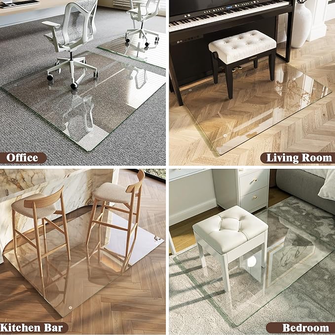 Koonmi Tempered Glass Chair Mat 44"x58" - Premium Office Chair Mat for Hardwood Floors & Low-Pile Carpet with 4 Non-Slip Pads - Thick Scratch-Resistant Surface