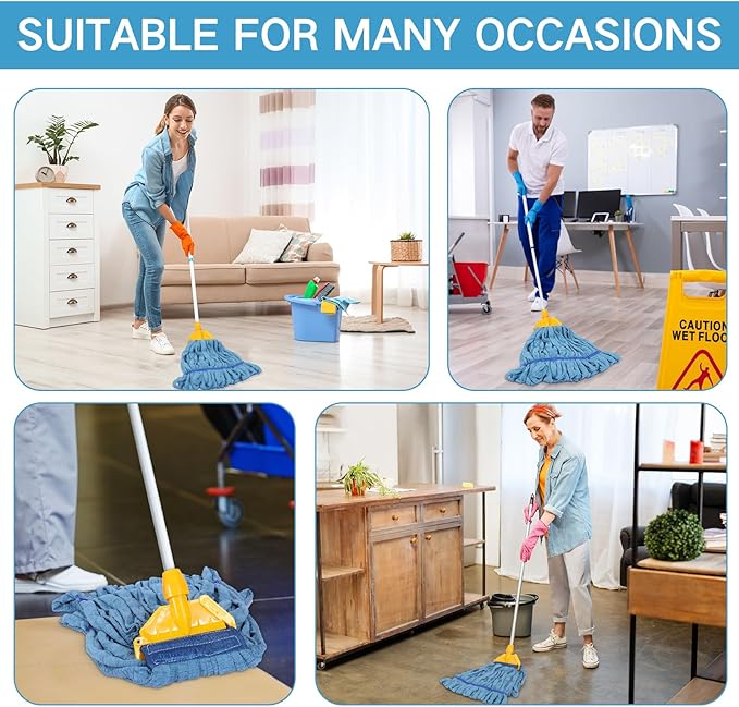 Lallisa 10 Pcs Commercial Mop Head Replacement Tube Microfiber Mop Heads for Floor Cleaning Industrial Mop Heads Looped End Wet Mop Head Refill for Home Commercial Industrial Use (Blue,14 oz)
