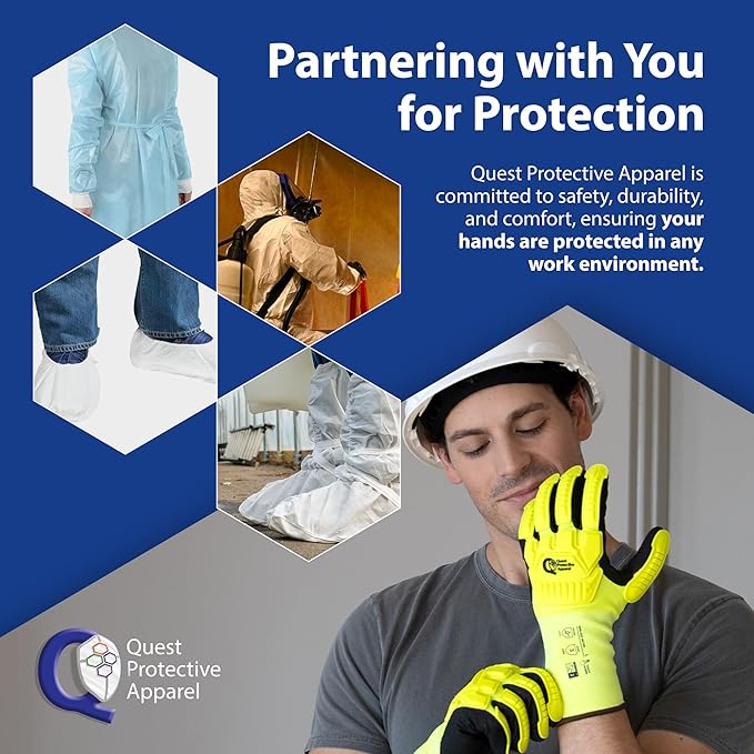 Quest Protective Apparel - High Visibility Cut Resistant Work Gloves - Puncture Resistant Safety Gloves for Men and Women Medium, 1 Pair