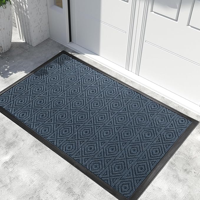 Yimobra Door Mat, Outdoor Indoor Entrance Welcome Mat, Heavy Entry Front Door Mat, Stain & Fade Resistant, Low Profile, Sturdy Rubber, Easy Clean Patio Floor Mat, Waterproof, 60 x 36,Blue