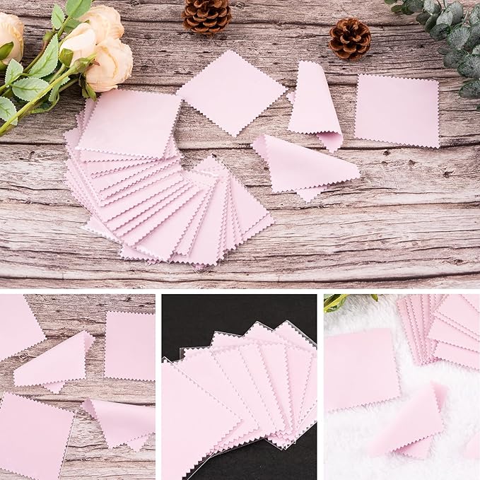 100 Pack Jewelry Polishing Cloth, 3.15" x 3.15" Pink Cleaning Cloths, Small Silver Cleaning & Polishing Cloth for Jewelry, Individually Wrapped.