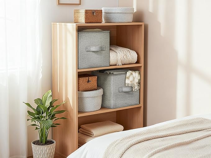 4 Pack Foldable Fabric Closet Storage Bins, 11Inch Organizer Cubes with Handles, Linen Storage Boxes for Clothes, Toys, Books and Home Organization,Gray