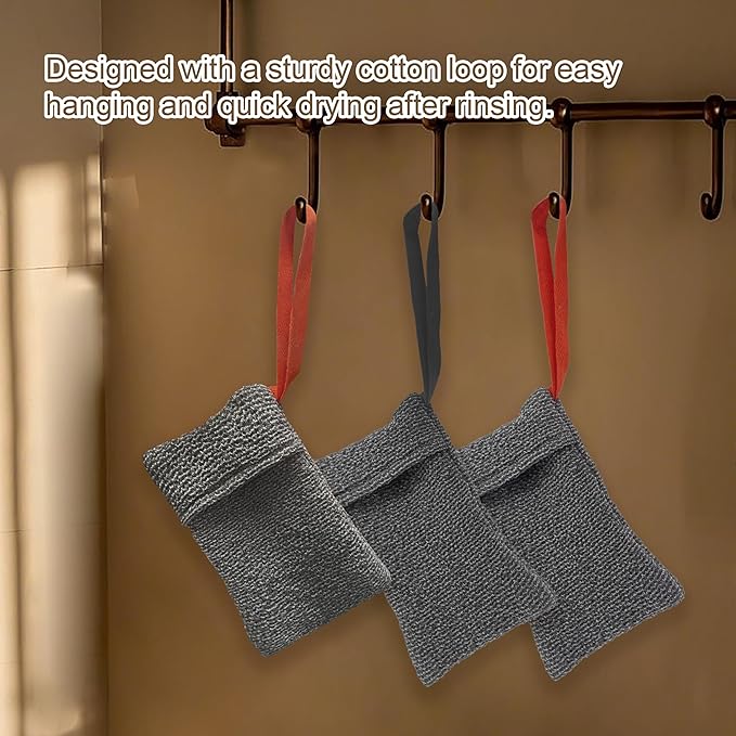 2 Pack Soap Bag Deep Roughness,Bar Soap Pouch Saver Pocket,Exfoliating Body Scrubber Shower Bath Sponge Loofah (Grey)