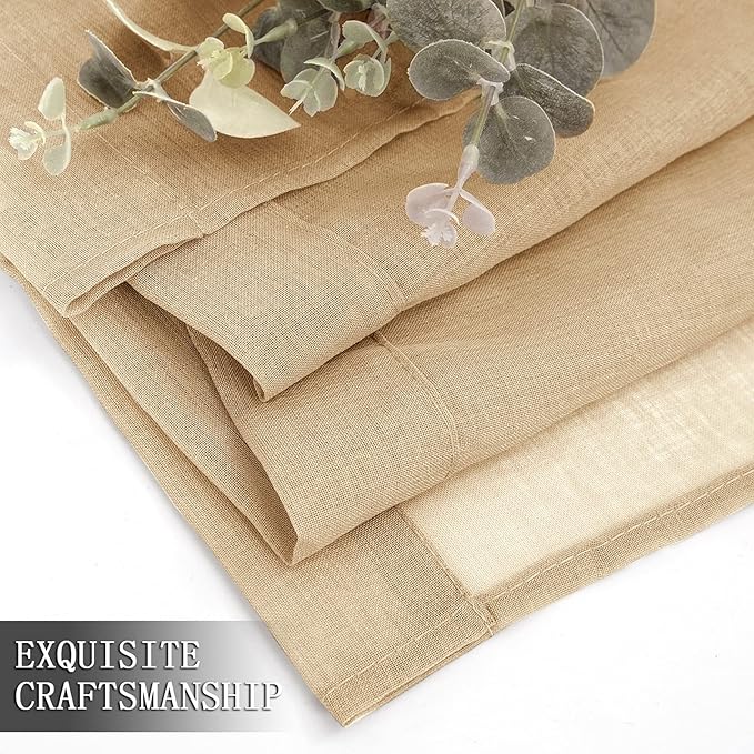 Tollpiz Sheer Curtains Bedroom Linen Textured Curtain Sheers Light Filtering Voile Rod Pocket Curtains for Living Room, 38 x 84 inches Long, Beige, Set of 2 Panels