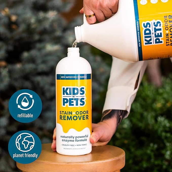 KIDS 'N' PETS Instant All-Purpose Stain & Odor Remover - Cleans Dog Pee, Cat Urine, Other Smells, Spots from Carpet, Couch, Mattress - Non-Toxic Chemicals & Child Safe Enzyme Cleaner - 1-Gallon
