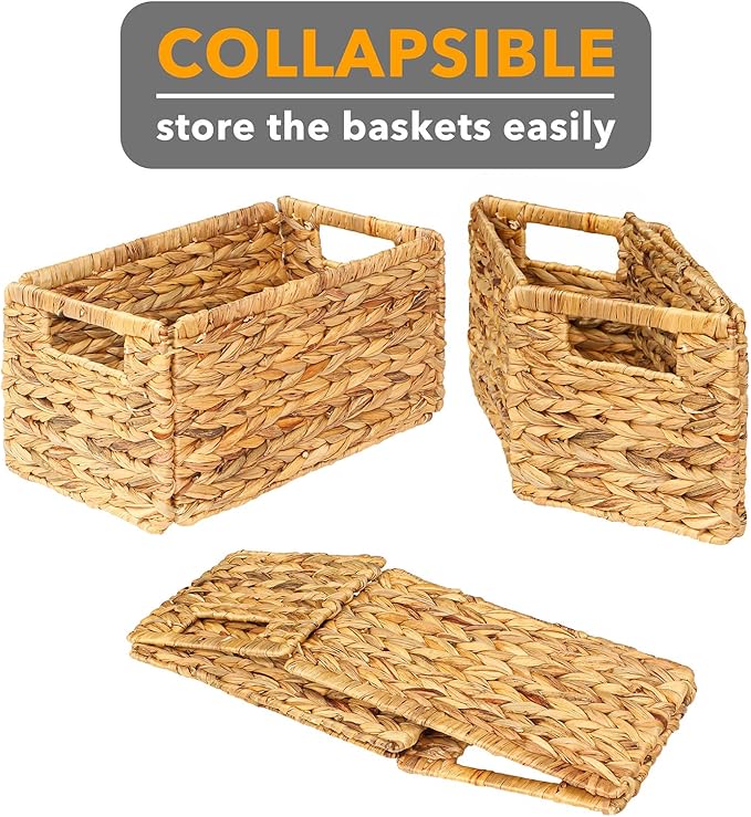 SpaceAid 8 Pack Wicker Basket, Storage Baskets for Organizing, Woven Rattan Basket with Handles for Shelves, Water Hyacinth Large Cube Organizer Storage Bin, 13x8.2x7 inch, Natural