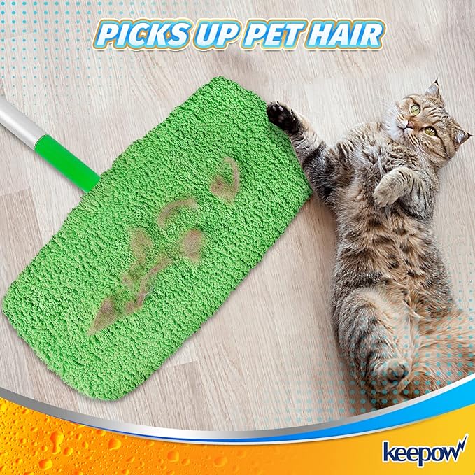 KEEPOW Reusable Wet Pads Refills Compatible with Swiffer Sweeper Mop, Dry Sweeping Cloths, Microfiber Wet Mopping Cloths for Hardwood Floor Cleaning, 6 Pack (Mop is Not Included)