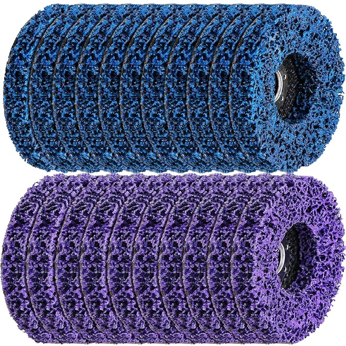 20 Pcs 4" x 5/8" Strip Discs Bulk, Paint Stripping and Rust Removal Wheels for Angle Grinders, Abrasive Grinding Discs for Metal, Wood, and Fiberglass, Blue+ Purple