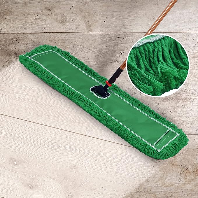 Matthew Cleaning 36'' Industrial Strength Cotton Dust Mop Refill Washable Replacement Heads for Residential & Commercial Use Fit Standard Dust Mop Frames, Hardwood, Concrete Floors Green 1 Pack