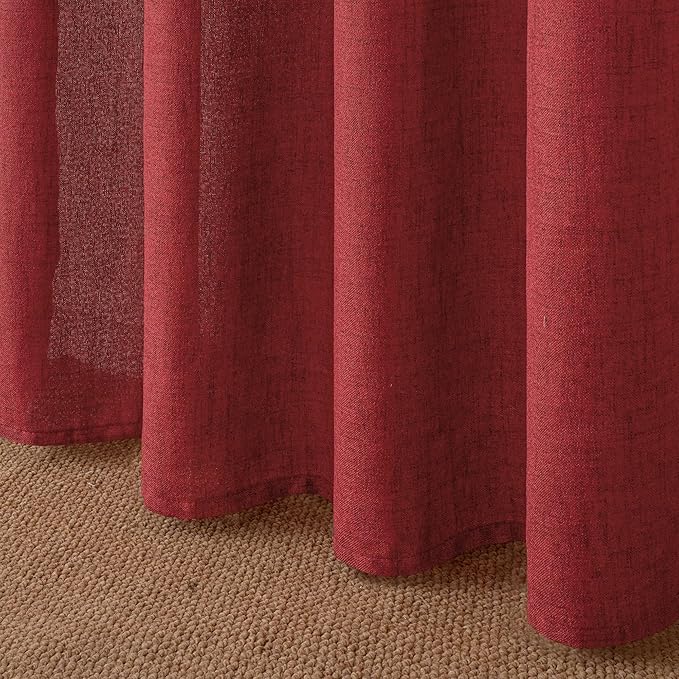 YoungsTex Red Short Linen Curtains 36 Inch Length for Kitchen, Small Window Drapes with Rod Pocket Back Tab Light Filtering Christmas Decor for Bathroom Cafe, 2 Panels, 42 X 36 Inch