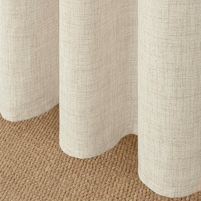 YoungsTex Linen Curtains 80 Inch Length for Living Room, Light Filtering Semi Sheer Drapes with Back Tab Rod Pocket for Bedroom Farmhouse Cream Textured Window Treatments, 2 Panels, 52 X 80 Inch