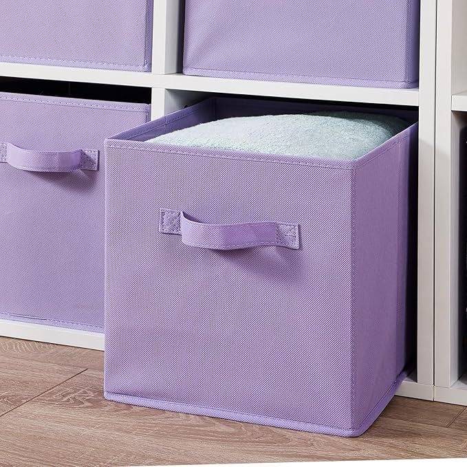 Stero 13x13x13 Inch Fabric Storage Bins 6 Pack Fun Colored Durable Storage Cubes with Handles Foldable Cube Baskets for Home, Kids Room, Closet and Toys Organization Purple