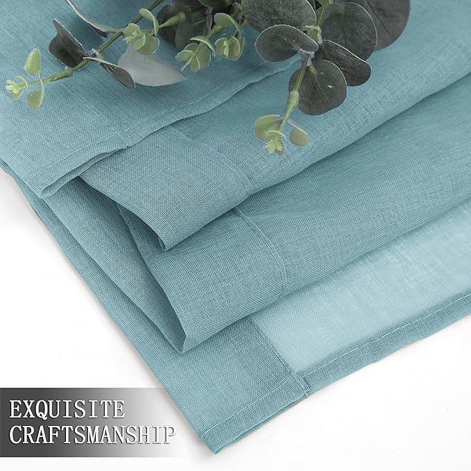 Tollpiz Sheer Curtains Linen Textured Living Room Curtain Sheers Light Filtering Rod Pocket Voile Curtains for Bedroom, 42 x 63 inches Long, Dusty Blue, Set of 2 Panels