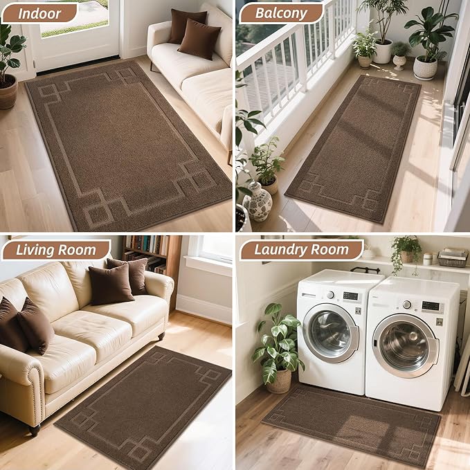BEQHAUSE Door Mat 24" x 60", Non-Slip Door Mats Indoor Entryway Rugs Washable Low-Profile Absorbent and Stain Resist Floor Mats, Dog Door Mat for Front Back Door, Muddy Wet Shoes & Paws, Brown