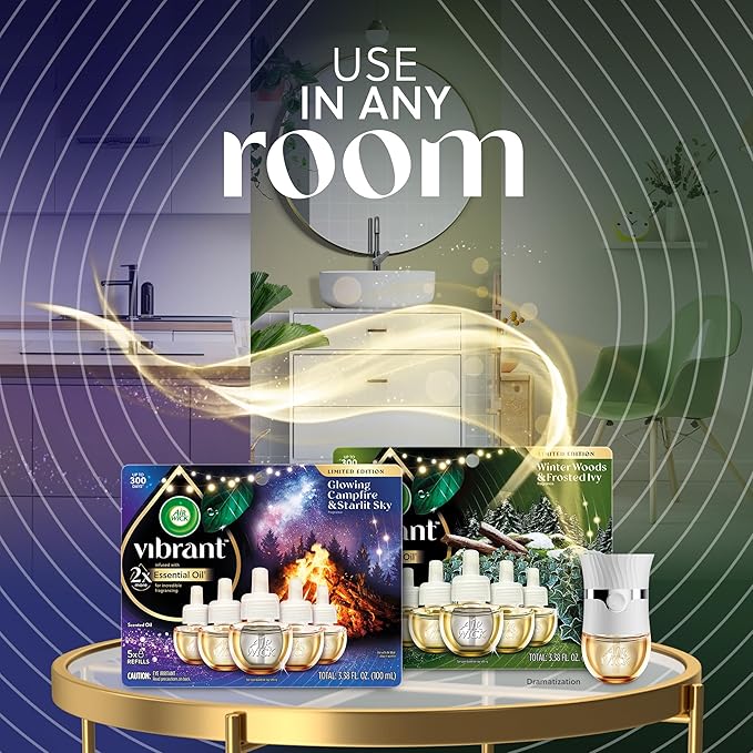 Air Wick Plug In Vibrant Scented Oils Refills, Campfire & Starlit Sky, 5 ct
