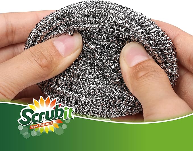 12 Pack Stainless Steel Scourers by Scrub It – Steel Wool Scrubber Pad Used for Dishes, Pots, Pans, and Ovens. Easy scouring for Tough Kitchen Cleaning. (Large (50 gram))