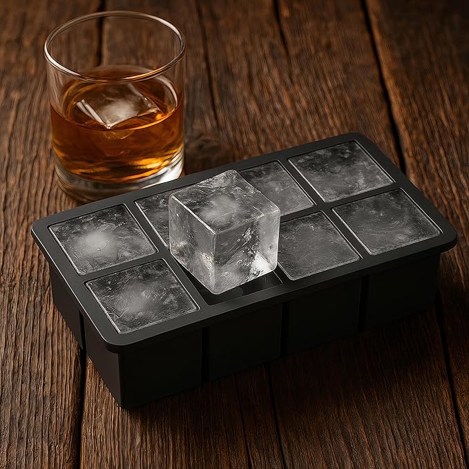 glacio Ice Cube Molds โ 2-Pack Silicone Trays for 8 Large Square Cubes โ Slow-Melt Ice for Whiskey, Cocktails, Coffee & More