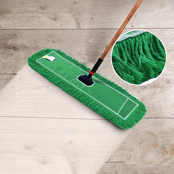 Matthew Cleaning 24'' Industrial Strength Cotton Dust Mop Refill Washable Replacement Heads for Residential & Commercial Use Fit Standard Dust Mop Frames, Hardwood,Concrete Floors Green 1 Pack
