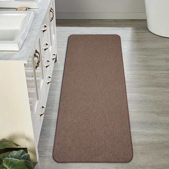 Bath Mat,Ultra Thin Bathroom Runner Rugs,Large Bath Mats for Bathroom,Quick Dry,Non-Slip,Machine Washable,Low Pile,Bath Rug,Shower Outside,Sink,Home Decor Accessories.Brown,1'5"x4'11"(17x59inch)