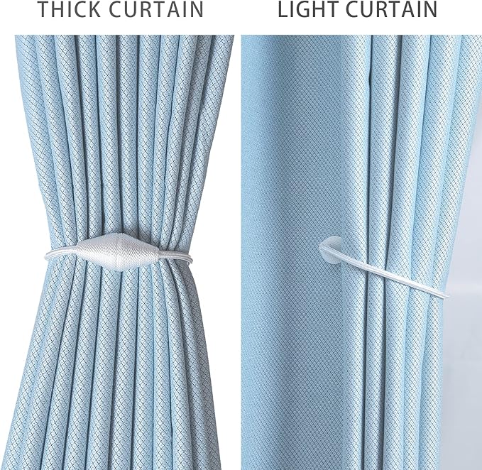 2 PCS Magnetic Curtain Tiebacks, European Style Convenient Drape Tie Backs Holdbacks for Thin or Thick Home & Office Window Draperies, No Tools Required-Wite