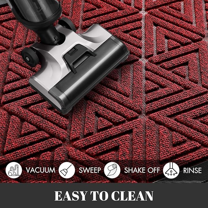 Yimobra Large Door Mat 47x24, All-Weather Waterproof Non-Slip Welcome Matt Outdoor, Heavy Duty Non Slip Doormat for Entryway for Patio and Garage Indoor, Easy Clean, Black Red