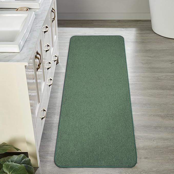 Bath Mat,Ultra Thin Bathroom Runner Rugs,Large Bath Mats for Bathroom,Quick Dry,Non-Slip,Machine Washable,Low Pile,Bath Rug,Shower Outside,Sink,Home Decor Accessories.Green,2'x5'(24x60inch)