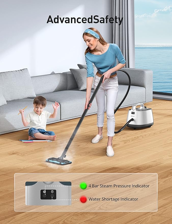 Steamer for Cleaning, Aspiron Multipurpose Portable Canister Steamer with 21 Accessories, Chemical-free, Steam Cleaner Carpet and Upholstery Floors Car Kitchen Tiles, 1.5L Capacity